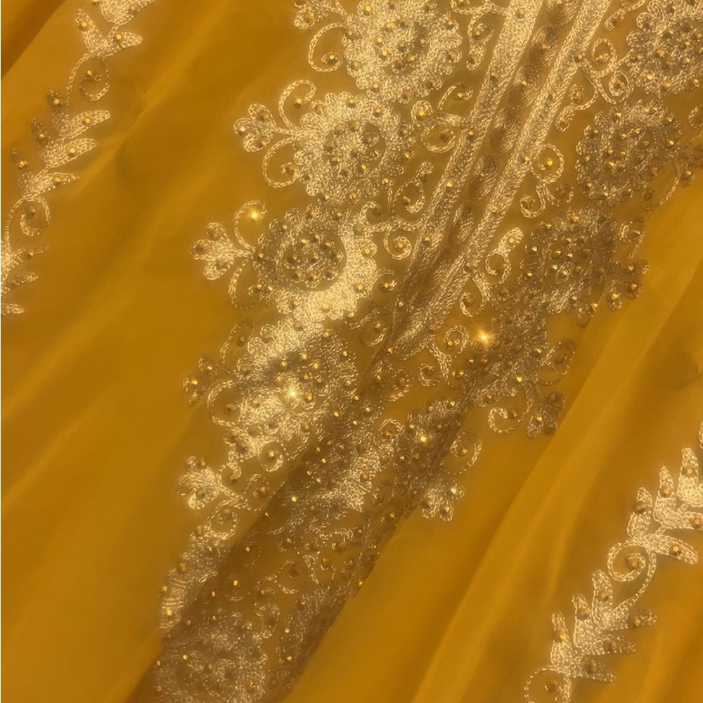 Elegant Yellow and Silver Embroidered Fabric